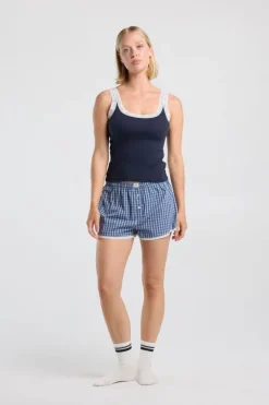 Lounge short Mika lounge short met ruitpatroon en elastische tailleband
