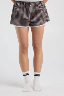 Lounge short Mika lounge short met ruitpatroon en elastische tailleband