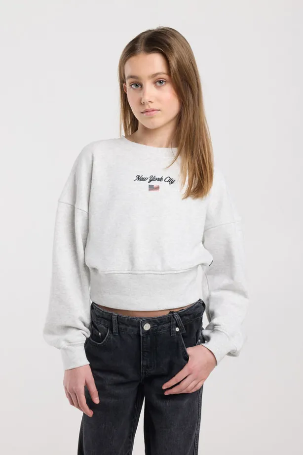 Sweater Sina Jr sweater met artwork op de borst en lange zoom