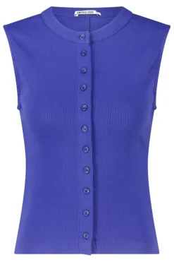 Top Gwenn mouwloze top met ribstof en knoopsluiting