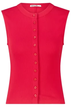 Top Gwenn mouwloze top met ribstof en knoopsluiting