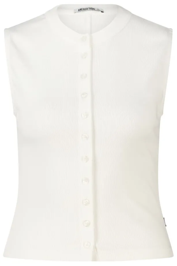 Top Gwenn mouwloze top met ribstof en knoopsluiting