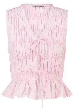 Top Ilka gesmockte haltertop met strikjes en ruffles