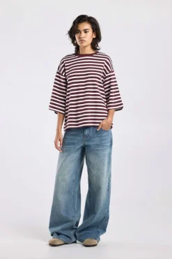 T-shirt Elly gestreept t-shirt met effen kraag