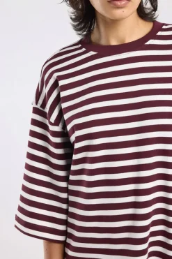 T-shirt Elly gestreept t-shirt met effen kraag