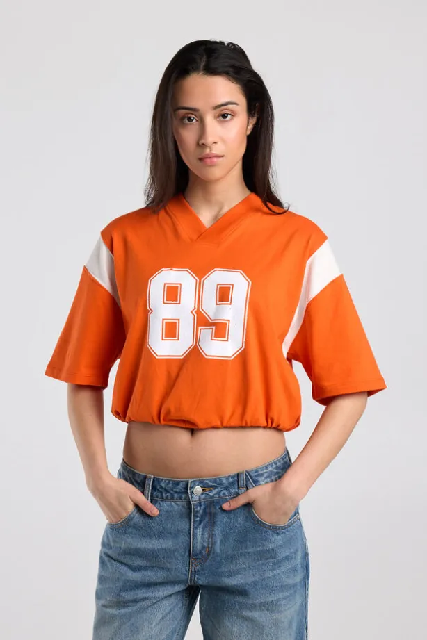 T-shirt Enny sporty t-shirt met v-hals en elastische zoom