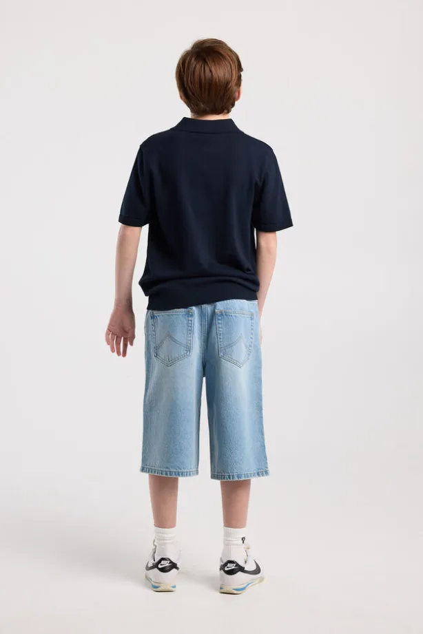T-shirt Kaden Jr relaxed knit polo met open kraag en ribboorden