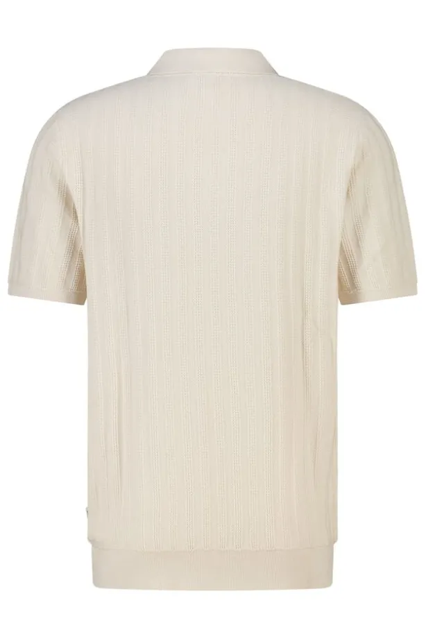 T-shirt Kaj knit polo t-shirt met knoopsluiting en geborduurde strepen