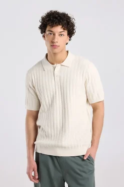 T-shirt Kaj knit polo t-shirt met knoopsluiting en geborduurde strepen