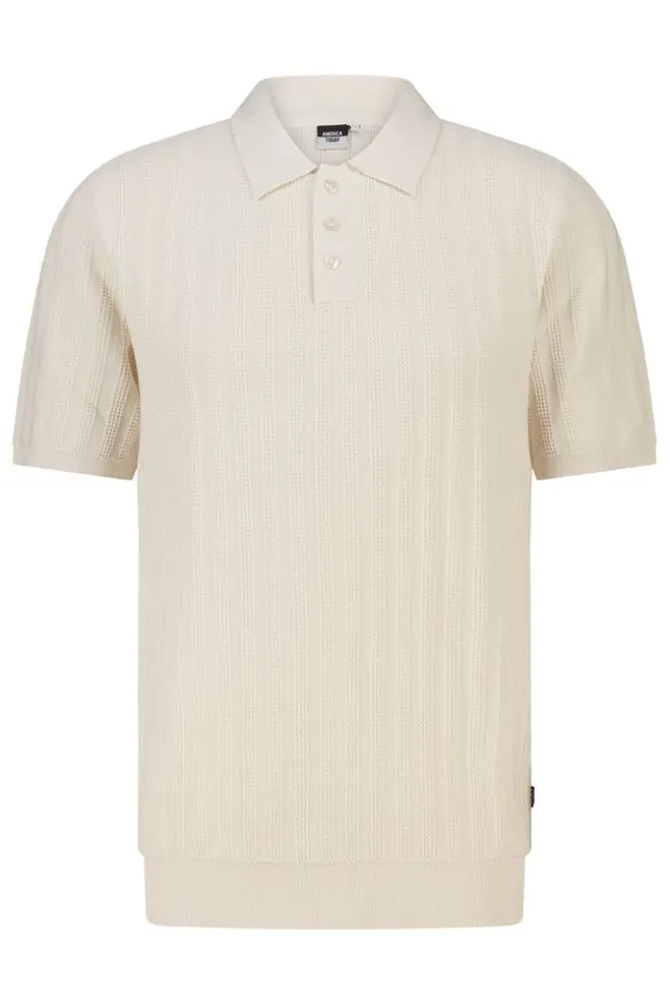 T-shirt Kaj knit polo t-shirt met knoopsluiting en geborduurde strepen