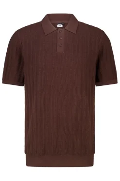 T-shirt Kaj knit polo t-shirt met knoopsluiting en geborduurde strepen