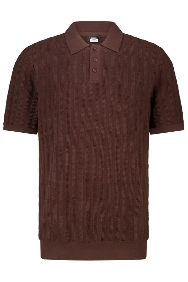T-shirt Kaj knit polo t-shirt met knoopsluiting en geborduurde strepen