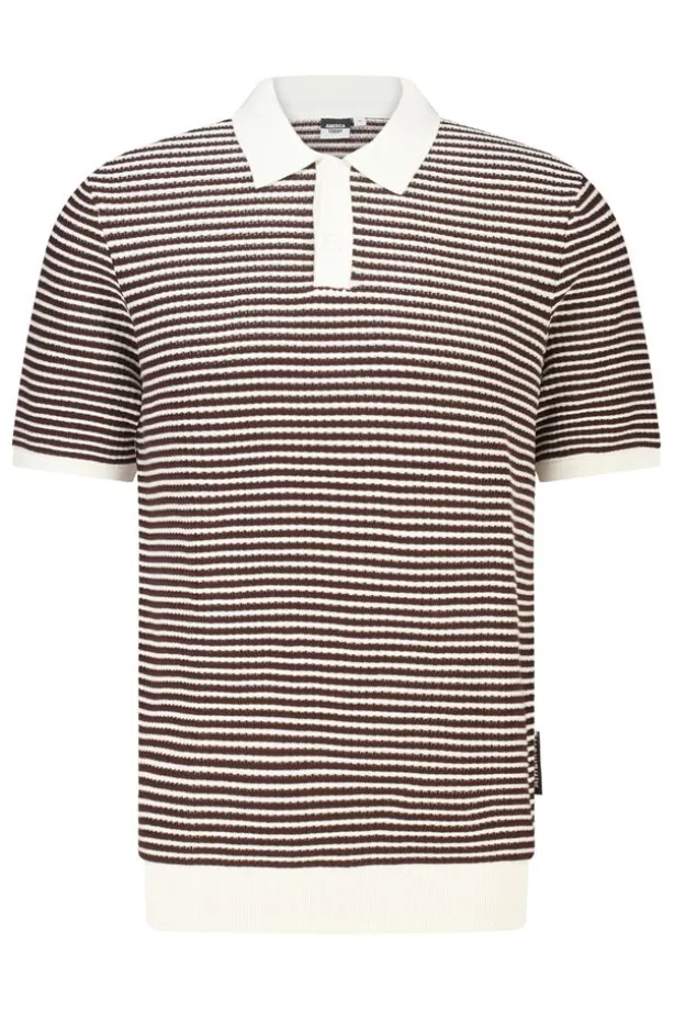 T-shirt Kenneth knit polo t-shirt met knoopsluiting en strepen