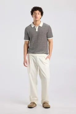 T-shirt Kenneth knit polo t-shirt met knoopsluiting en strepen