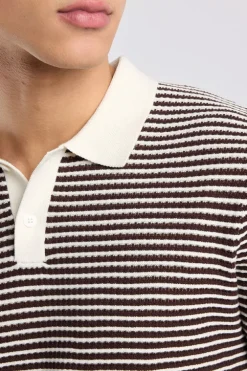T-shirt Kenneth knit polo t-shirt met knoopsluiting en strepen
