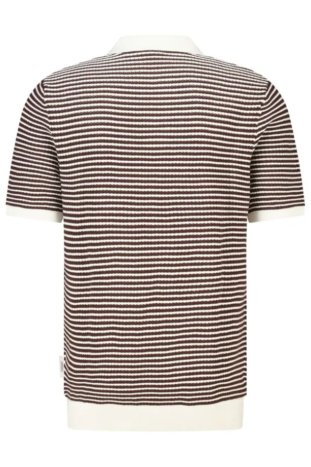 T-shirt Kenneth knit polo t-shirt met knoopsluiting en strepen