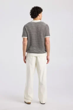 T-shirt Kenneth knit polo t-shirt met knoopsluiting en strepen
