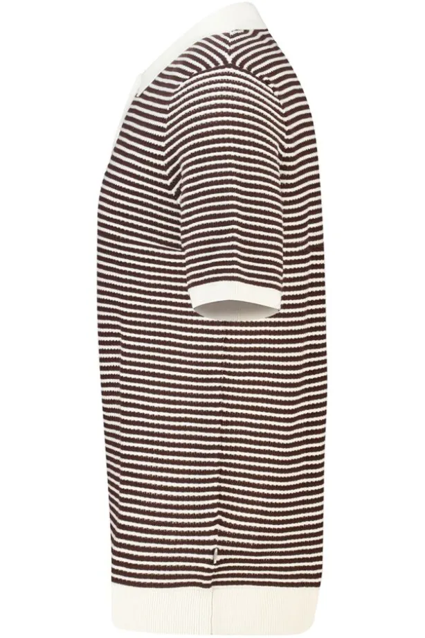T-shirt Kenneth knit polo t-shirt met knoopsluiting en strepen